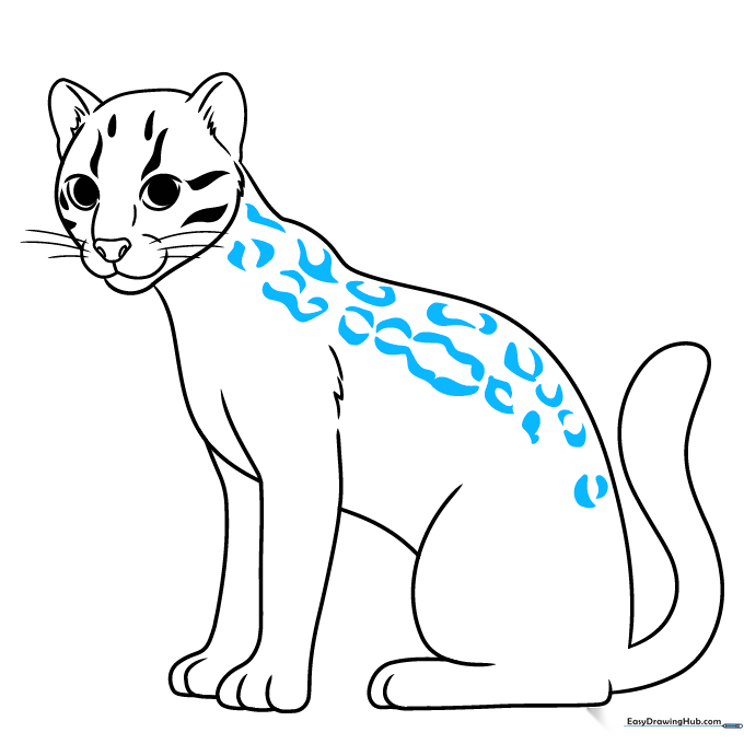 Adding the first row of rosette spots along the ocelot's back.