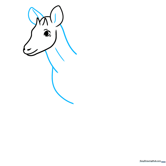 Sketch showing the second ear added and the long, curved lines forming the neck and chest area.