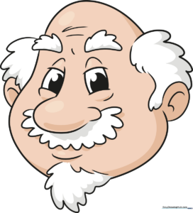 A friendly, colorful cartoon old man face illustration.