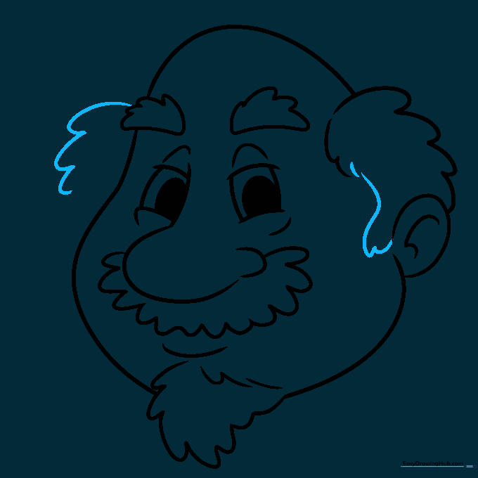 Pencil sketch showing the completed hair volume on both sides of the head.