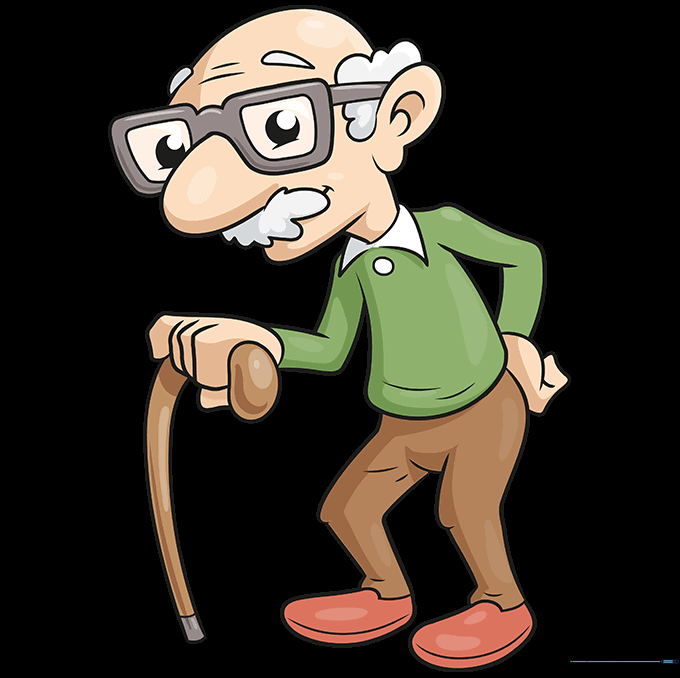 The final colored cartoon old man drawing.