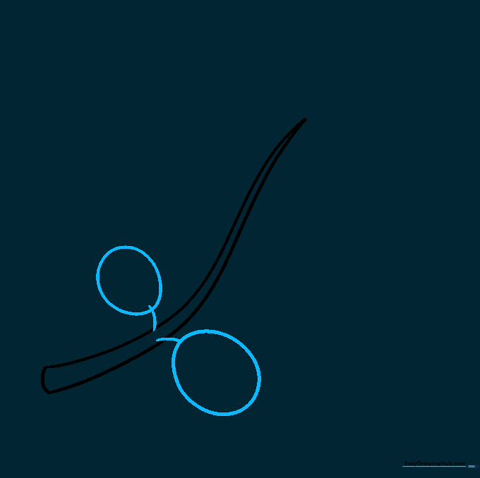 Two small oval shapes attached to the main stem by short curved lines.