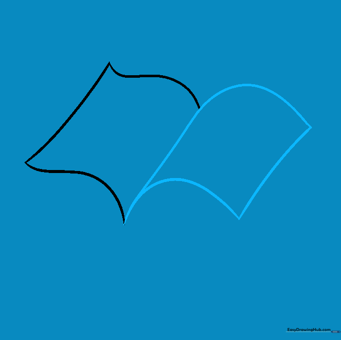 Drawing the central spine and the second page of the open book.