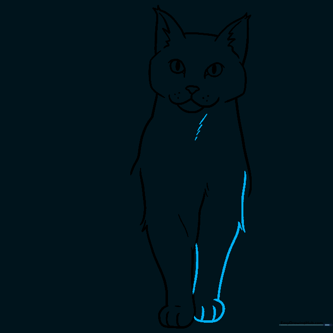 Adding the second front leg to the cat's body sketch.