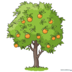 A vibrant, finished cartoon orange tree with ripe fruit, perfect for kids' art projects.