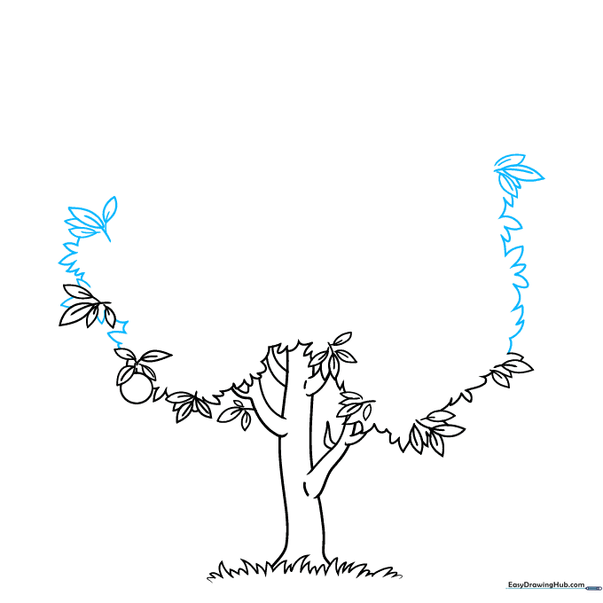 Expanding the tree canopy with additional leafy clusters on the left side.