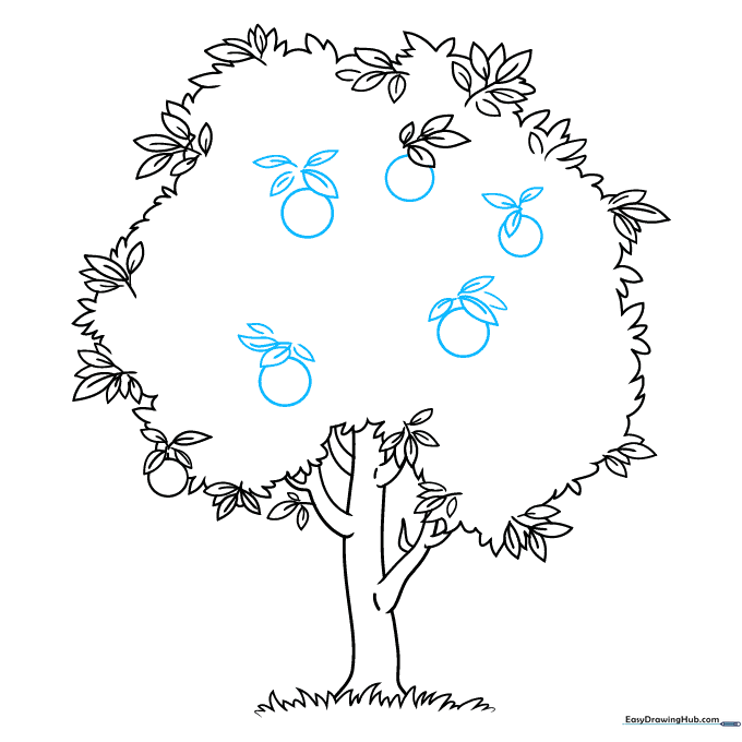 Adding multiple circular oranges throughout the tree canopy.