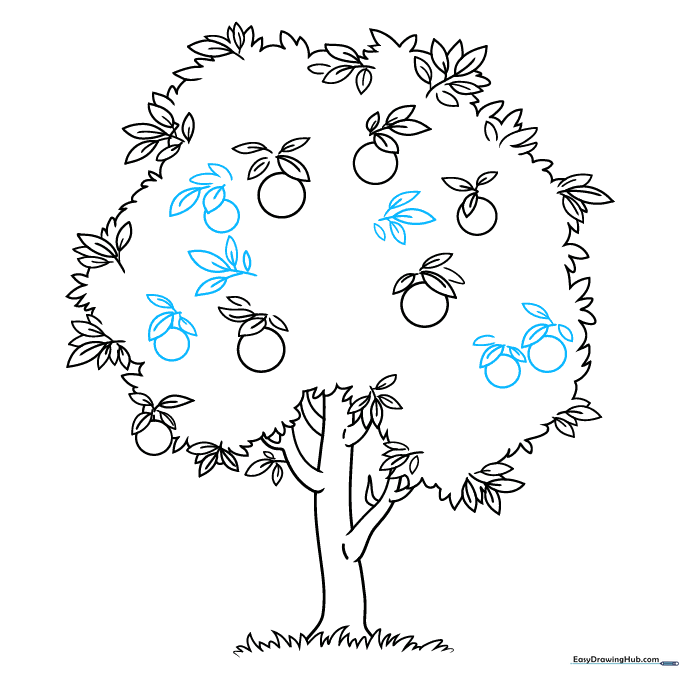 Adding final leaf details to fill in gaps in the tree canopy.