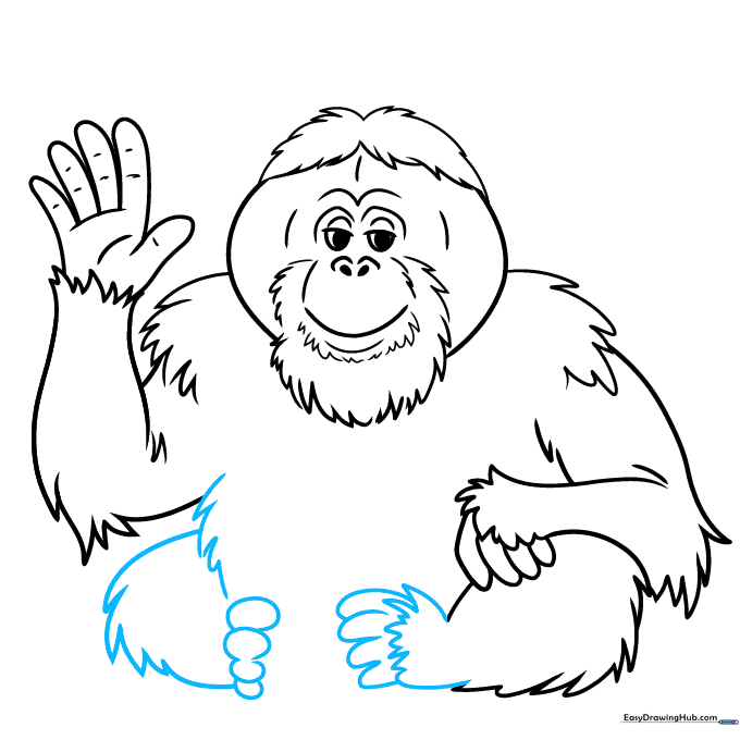 Adding the feet and toes to the orangutan's lower body.