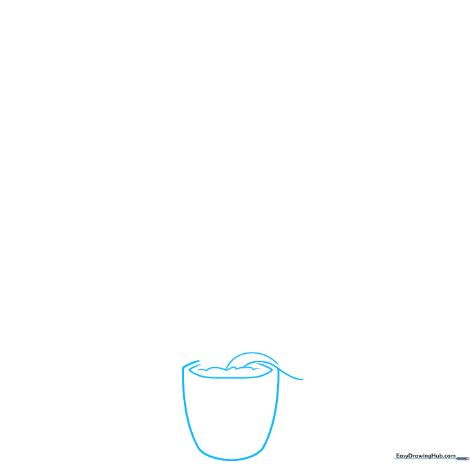 A simple U-shaped pot outline with a wavy soil line at the top, serving as the base for an orchid drawing.