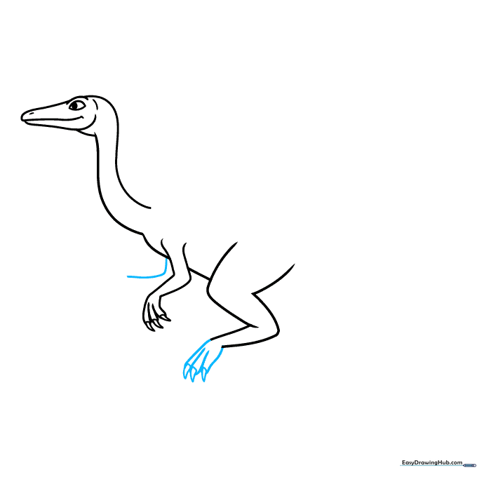 Sketching the toes of the rear foot and starting the second arm.