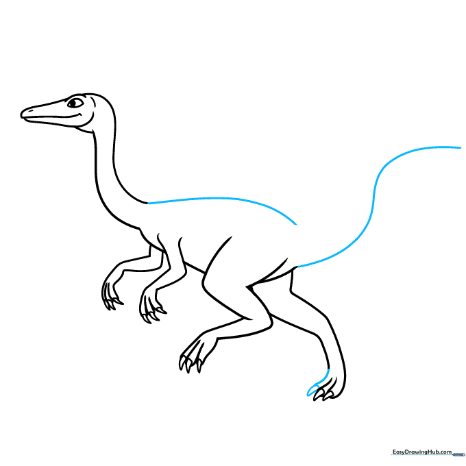 Connecting the back and tail lines to finalize the dinosaur's silhouette.