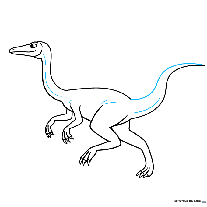 Finalizing the outline with muscle contours and tail details.