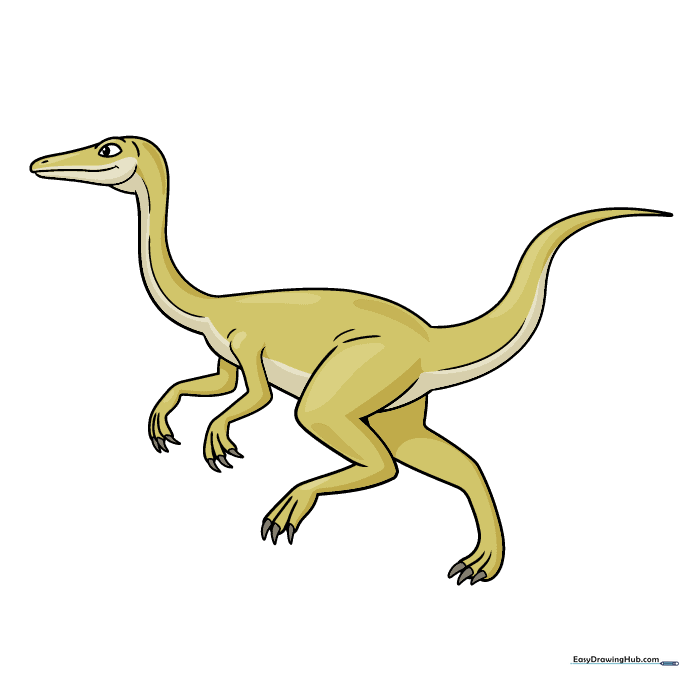 A fully colored, friendly-looking cartoon Ornithomimus.