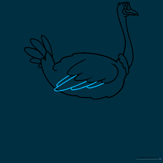Adding detail to the wing feathers with more U-shaped lines.
