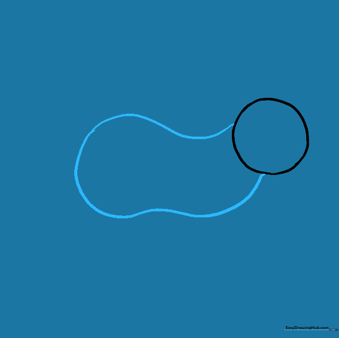 An outline of an otter's body shaped like a peanut connected to the head circle.