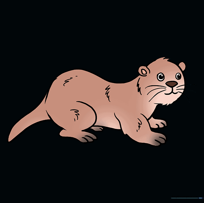 A fully colored, cute brown otter drawing.