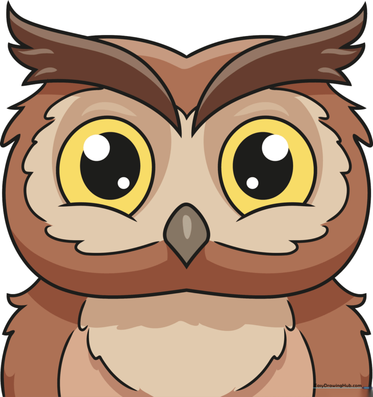 A vibrant, finished drawing of a cute owl face, perfect for beginners.