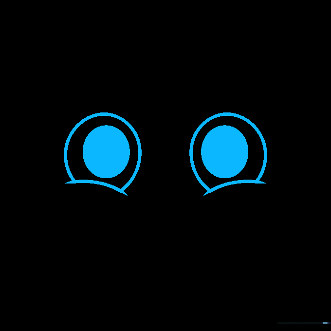 Pencil sketch showing two oval eye shapes with pupils for an owl face drawing.