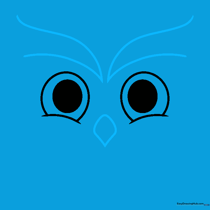 Drawing a small diamond-shaped beak between the owl's eyes.