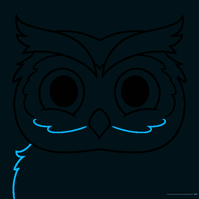 Outlining the owl's chest and body with soft, curved lines.