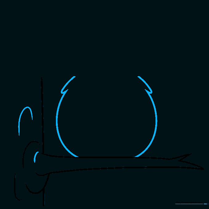 A round, circular body shape sketched on top of the tree branch.