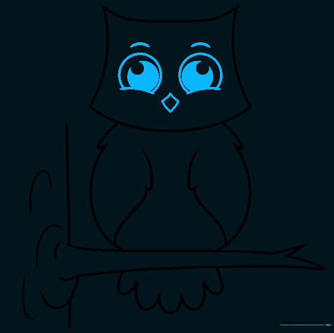 Detailed owl face with large eyes, pupils, eyebrows, and a diamond-shaped beak.