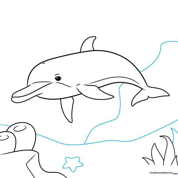 Drawing of a starfish added to the sandy ocean floor.