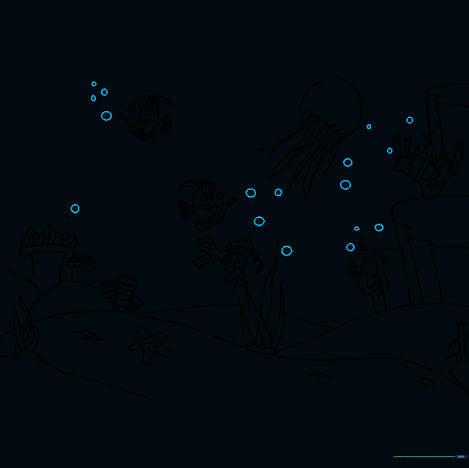 Final line art of the underwater scene with bubbles added throughout.