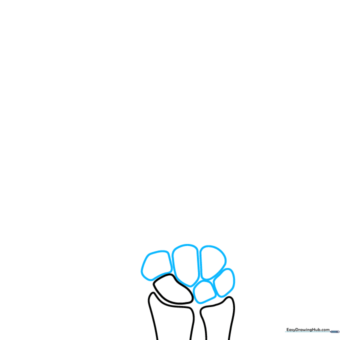 Drawing the metacarpal bones in the palm area using small irregular shapes.