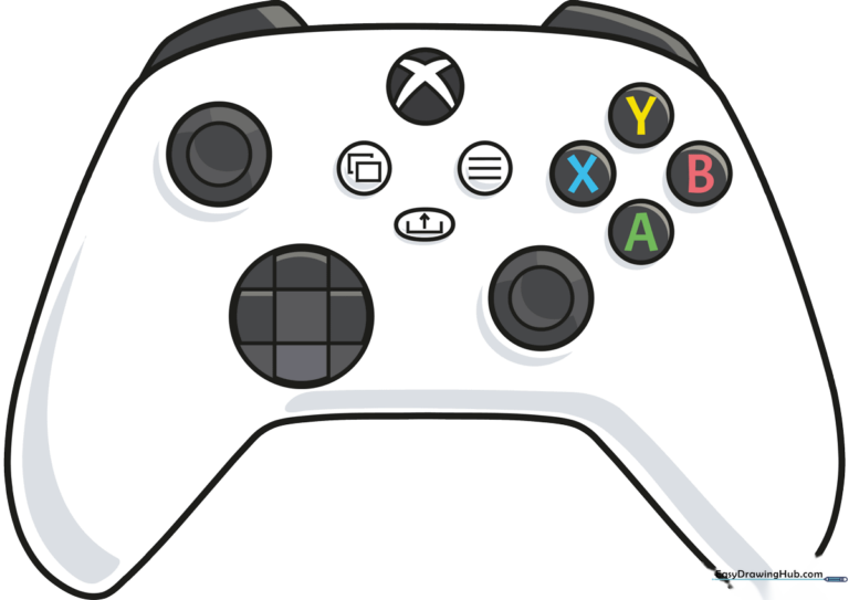A vibrant, finished drawing of an Xbox controller, perfect for gaming fans.