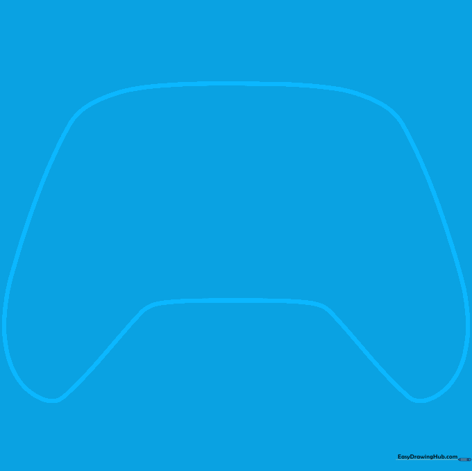 A simple pencil outline of the main body of an Xbox controller on white paper.