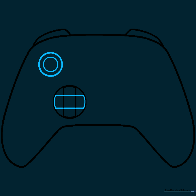 Refining the directional pad cross and adding the circular base for the left analog stick.