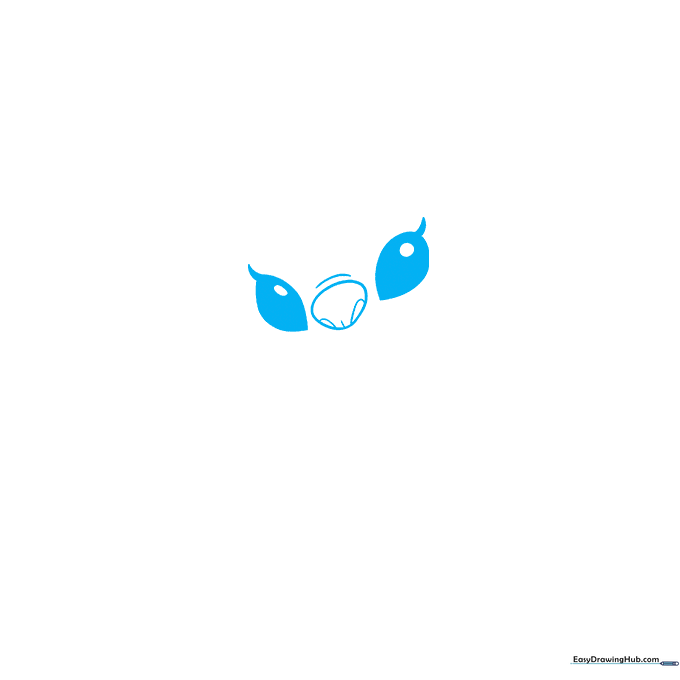 Pencil sketch showing the initial placement of Angel's teardrop-shaped eyes and small nose.