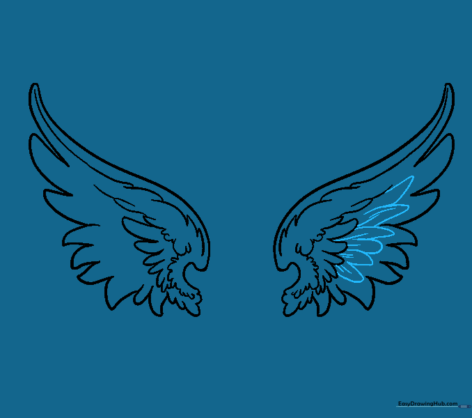 Adding fine details and pointed tips to the feathers.