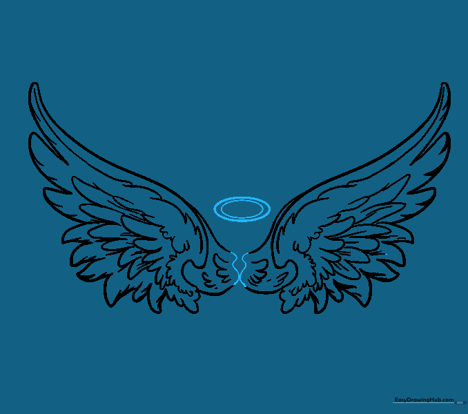 Drawing a halo above the completed angel wings.