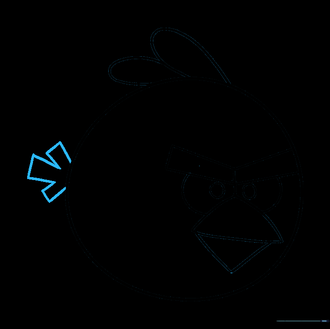 Drawing the arrow-shaped tail on the back of the bird.