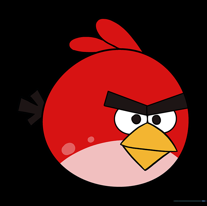 The final colored drawing of Red, featuring his signature red body and orange beak.