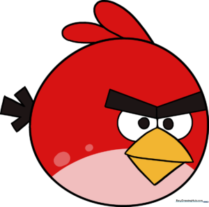A finished, vibrant drawing of Red from Angry Birds, showcasing the completed character.