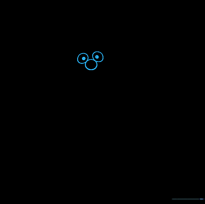 Pencil sketch showing three circles forming the nose and eyes of Animal from The Muppets.