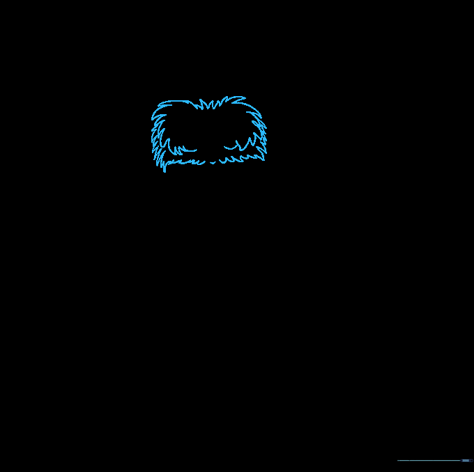 Drawing the outline of Animal's eyes and muzzle using short, jagged lines.