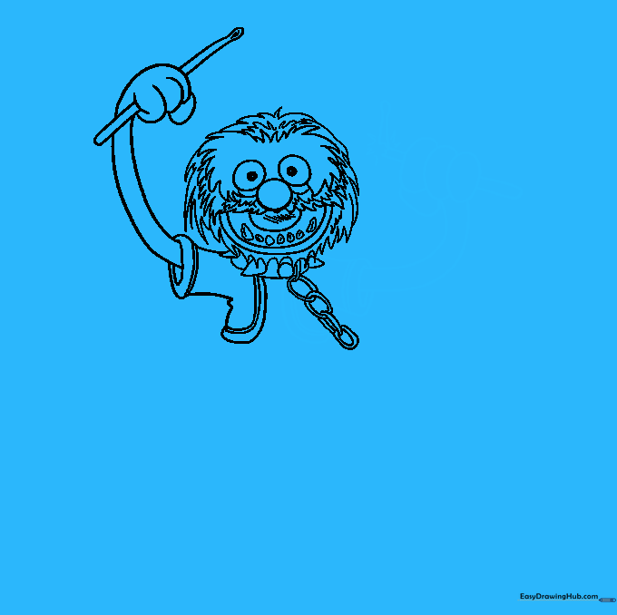 Drawing the second arm and a broken drumstick for the character.