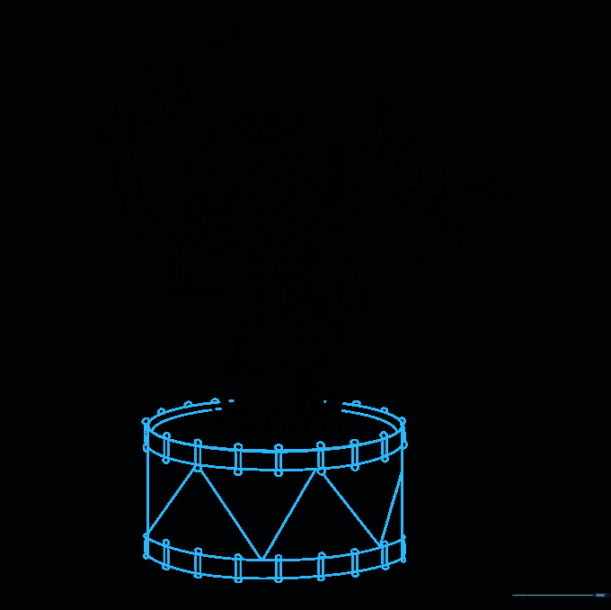 Finalizing the drum base with decorative lines and structural details.