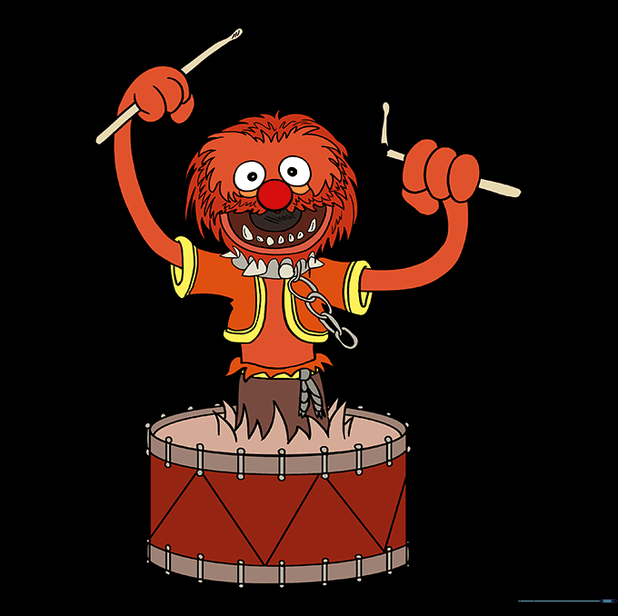 Finished, colored drawing of Animal from The Muppets.