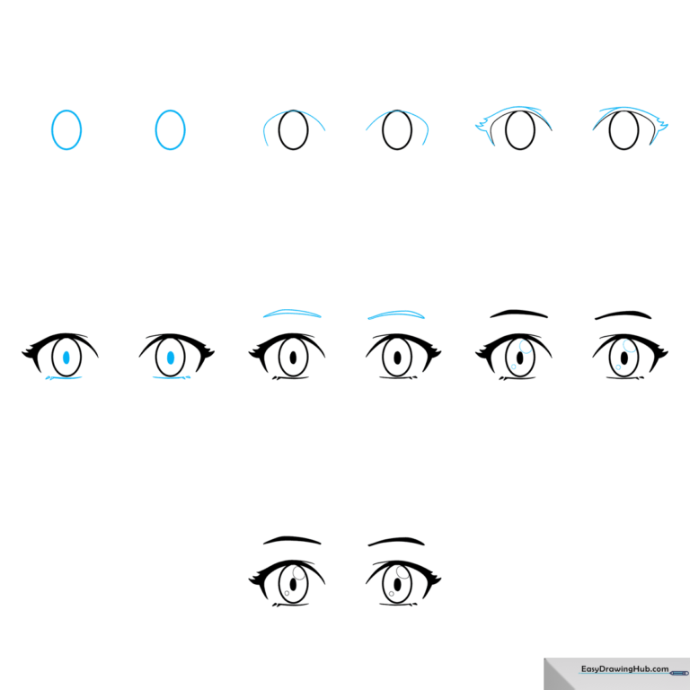 A vibrant, finished illustration of stylized anime eyes with detailed highlights and shading.