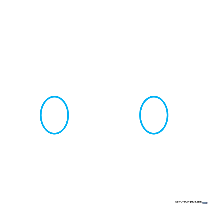 Two light pencil ovals sketched on paper as guidelines for anime eye placement.
