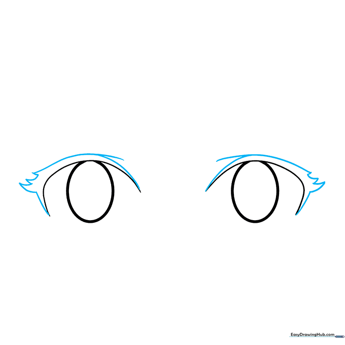 Adding thickness to the upper eyelid line and sketching small, pointed eyelash shapes.