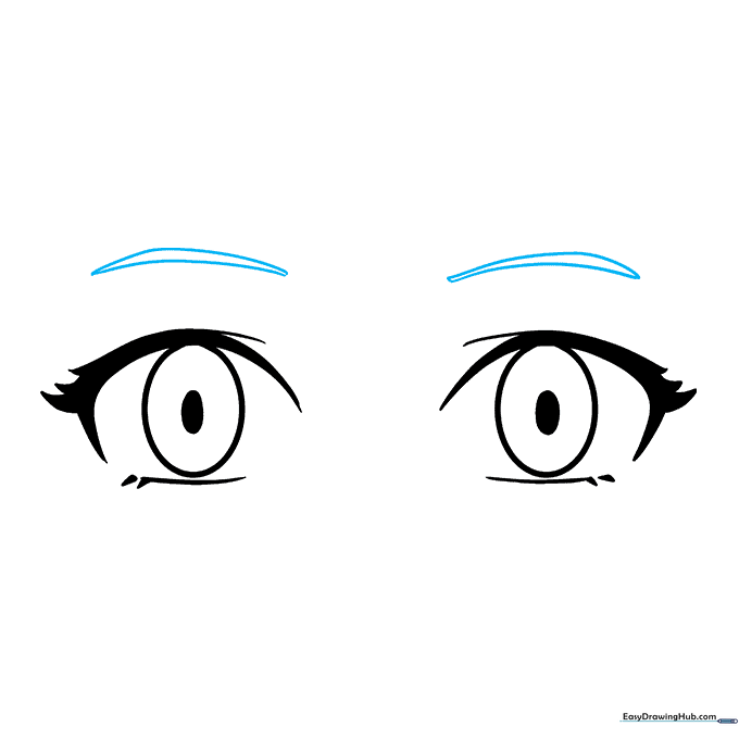 Sketching pointed, expressive eyebrows positioned above the eyes.