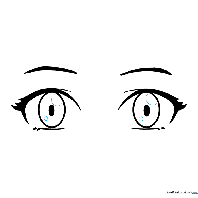 Adding circular and oval highlights inside the iris to create a reflective, sparkly effect.