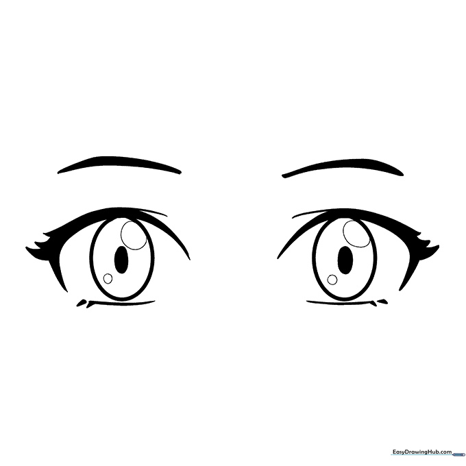 Completed anime eyes with shading applied to the iris and bold outlines.